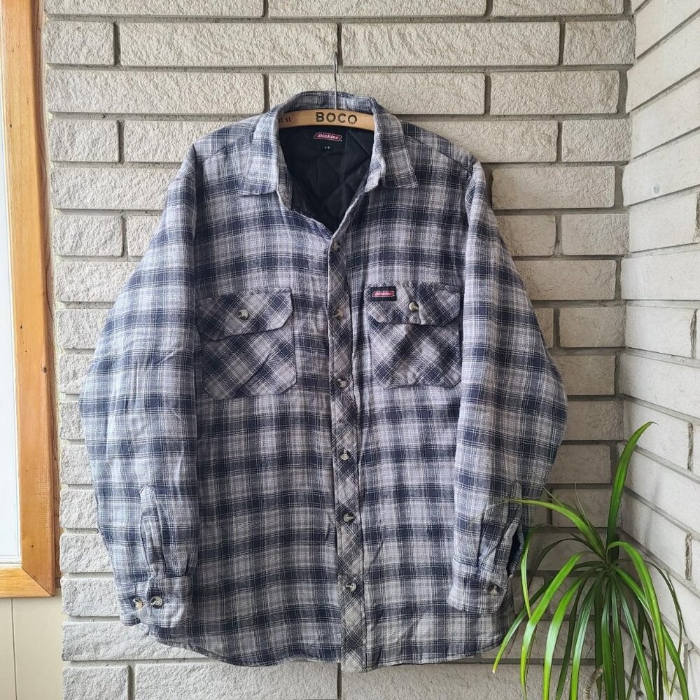 'Dickies' heavy-weight grey/navy plaid button-up shacket men's L